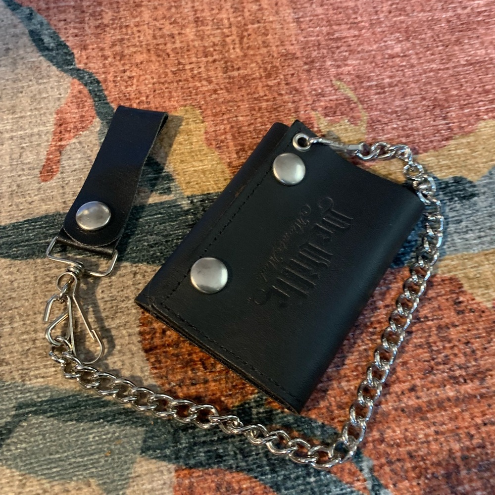 NWOT Genuine black leather DeVille Miami Made motorcycle biker wallet with chain